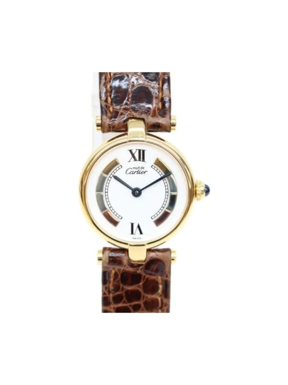 Cartier 925 Must Vende Mevermeil SM Side Trinity Dial Quartz Leather